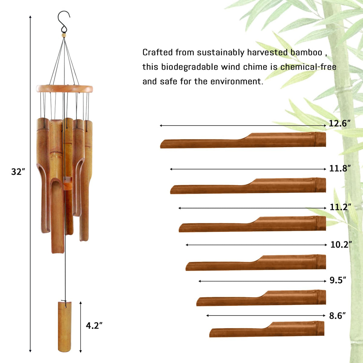 Bamboo Wind Chimes for Outside (Dark Brown)