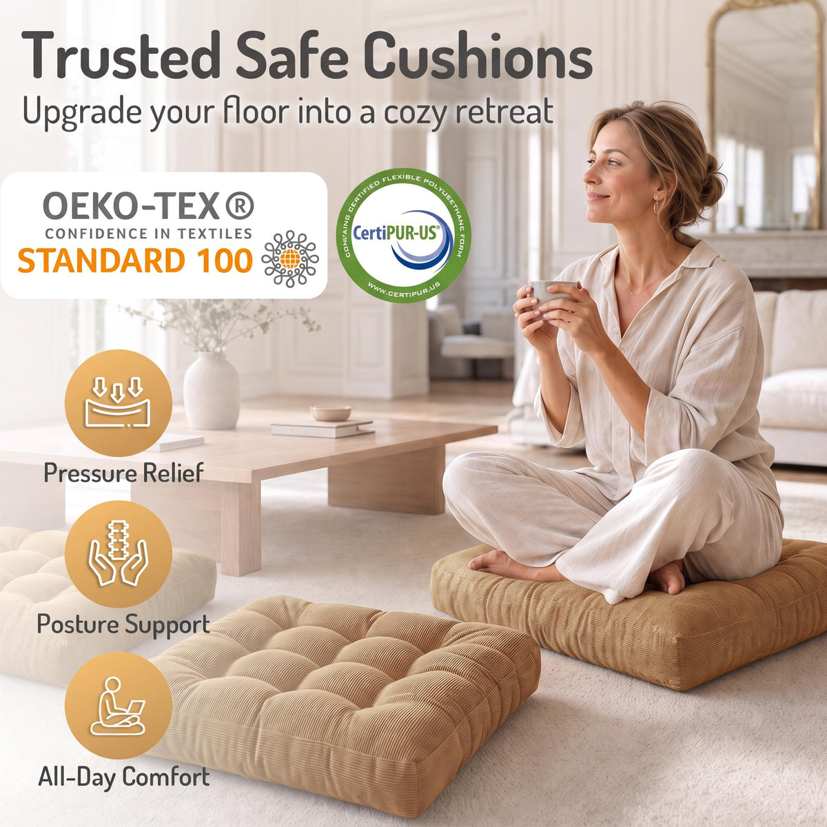 Meditation Floor Pillow (1 Pack / Square | Coffe | 1 Pack)
