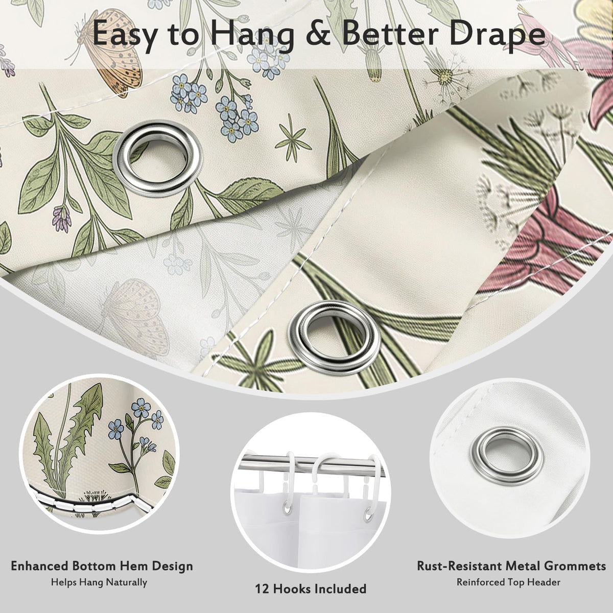 Floral Spring Shower Curtain (Green - Botanical Floral / 72"W x 72"L (Pack of 1))