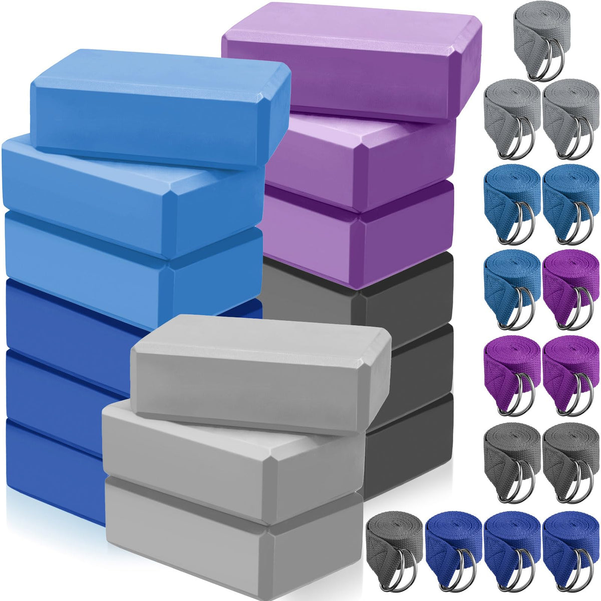 15 Pack Yoga Blocks and Straps Set for Stretching
