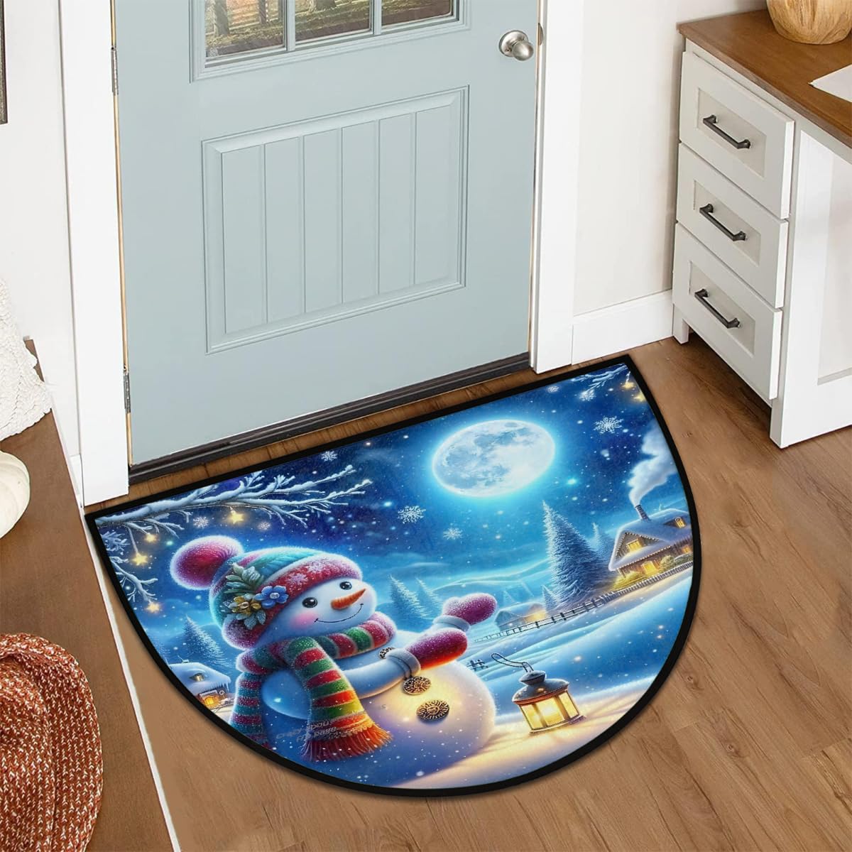 Snowman Half Round Door Mat Semi Circle Rug Half Moon Doormat (B:c-24)