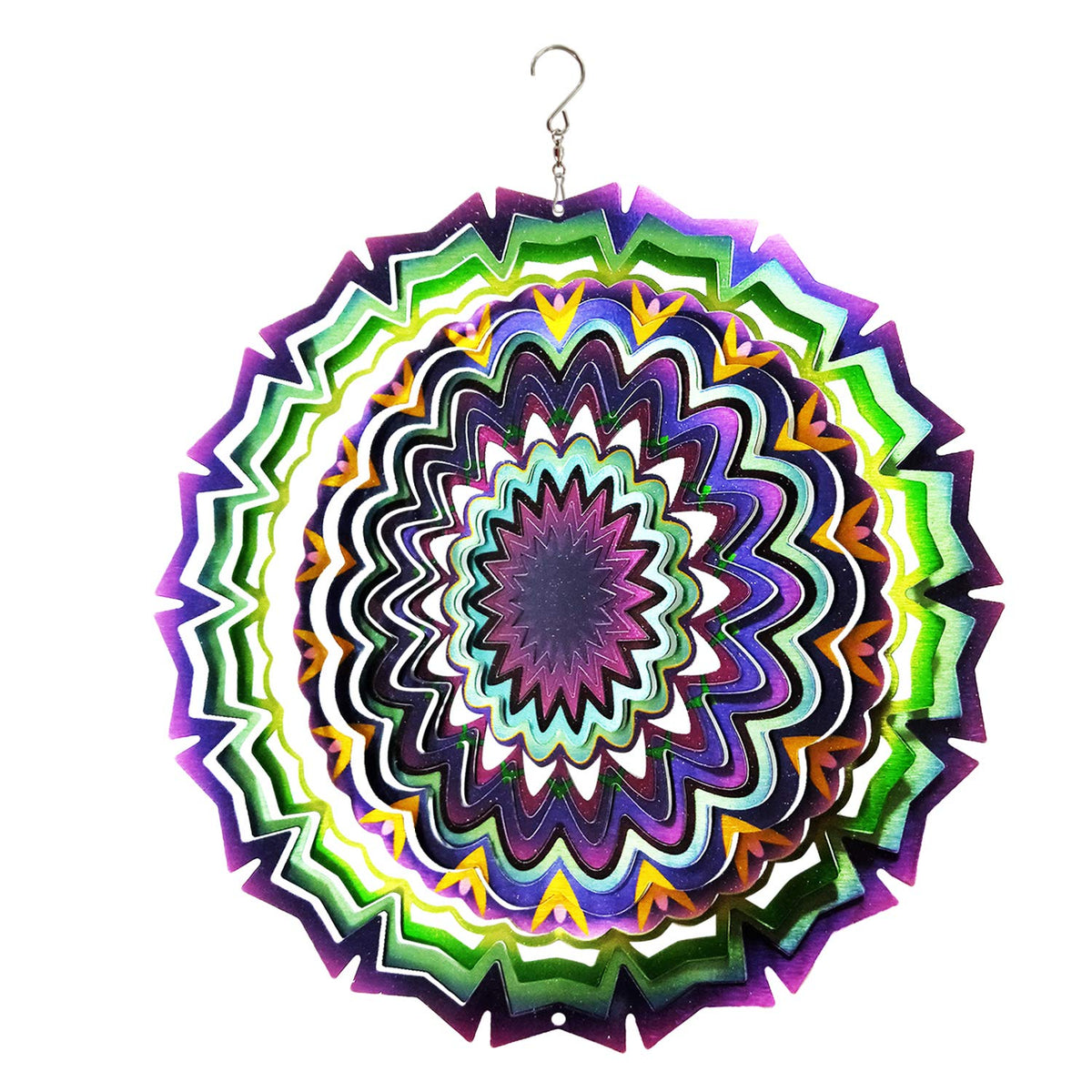 Wind Spinner Mandala Lucky Star Purple Color 12 inch 3D Stainless Steel Laser Cut Metal Art Geometric Pattern (12inch / Mdl09)