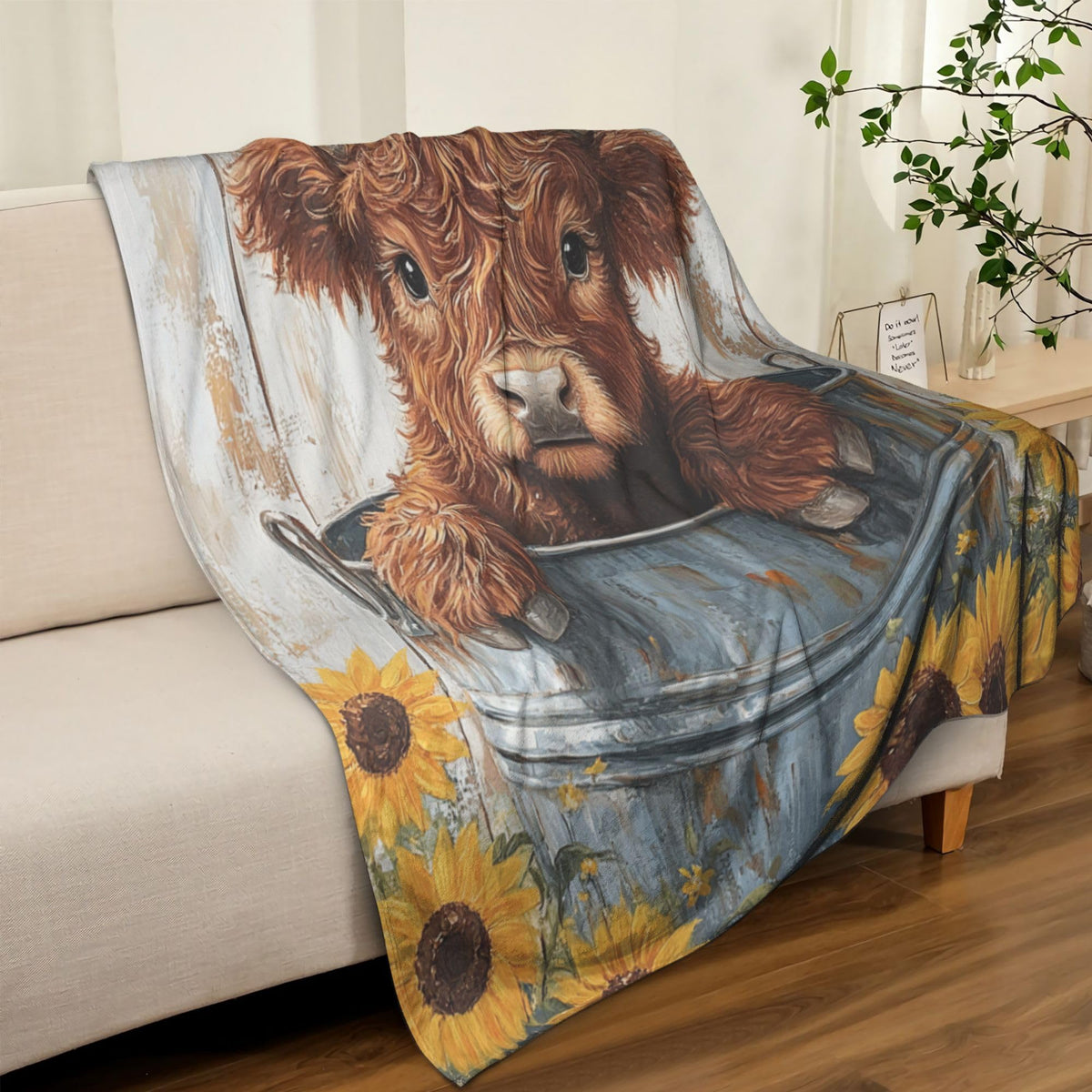 Highland Cow Fleece Blanket Farmhouse Sunflower Gifts Room Decor 30"x40" (Highland Cow / 30"X40")
