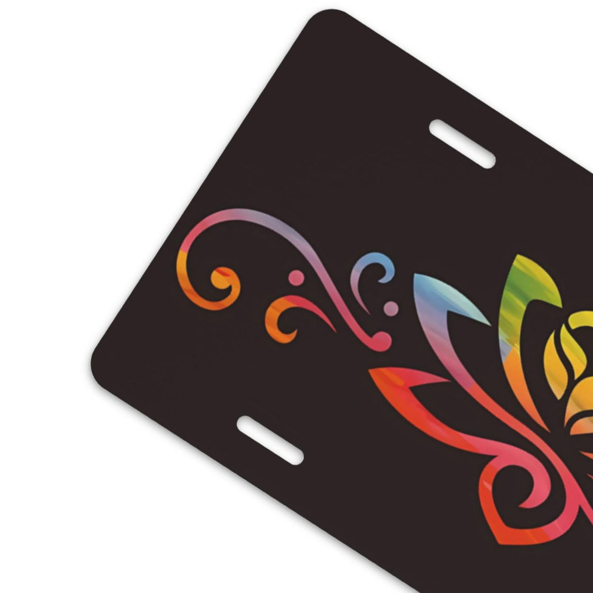 Colorful Lotus Rainbow Mandala Flower Zen Front License Plate Aluminum Decorative License Plates Metal Car Plate 6"X12" Novelty Vanity Tag Cover with 4 Holes Car Decor Accessory (Black / 6 X 12 Inch)