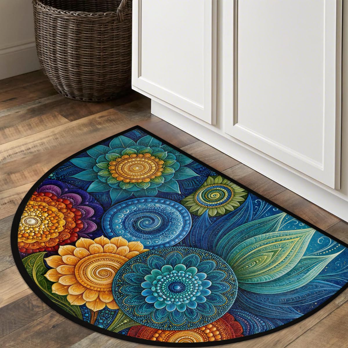 Mandala Half Round Doormat Semi Circle Rug Non Slip Half Moon Rug (D:boho 01)