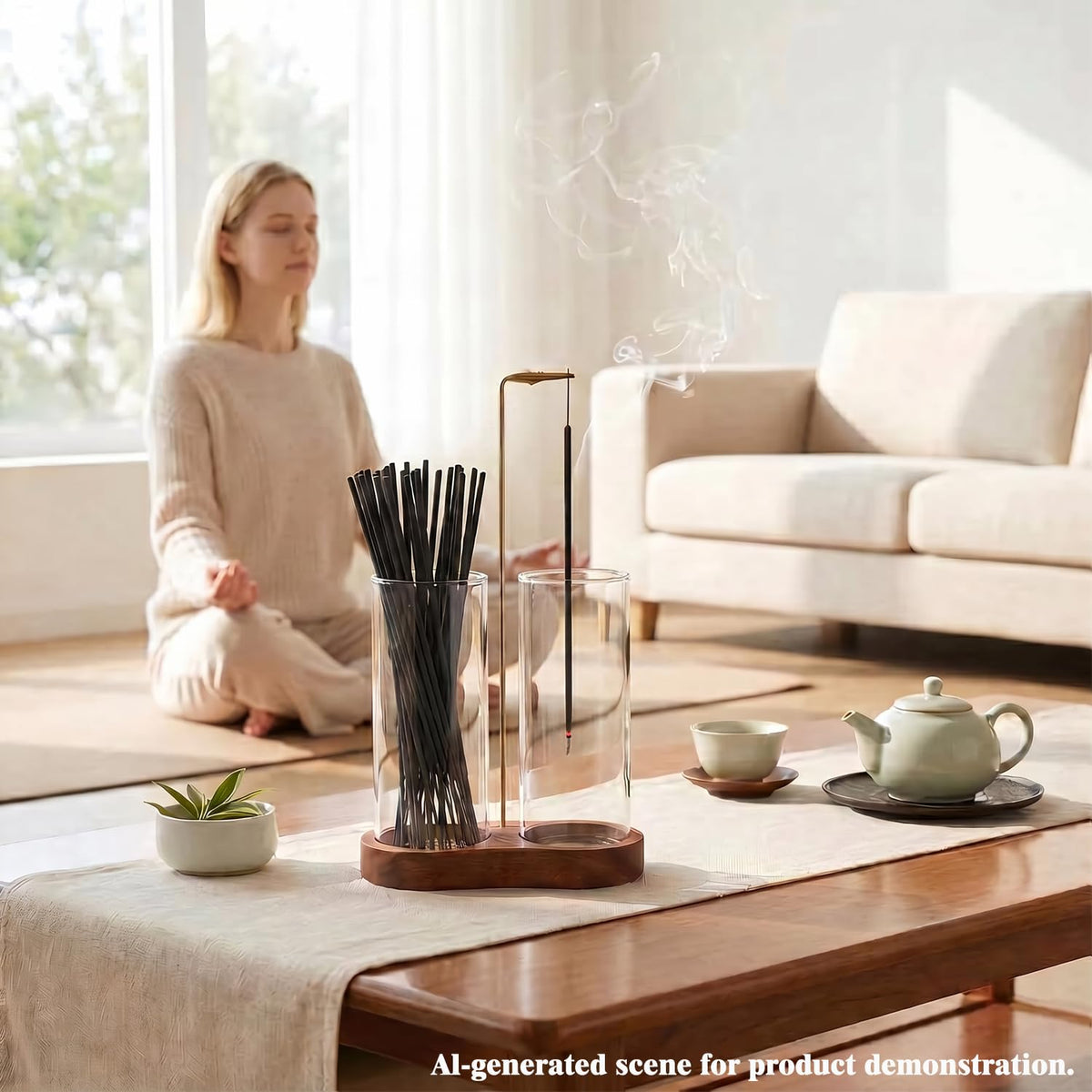 Incense Holder for Sticks with Glass Ash Catcher (Upgrade tall cup)