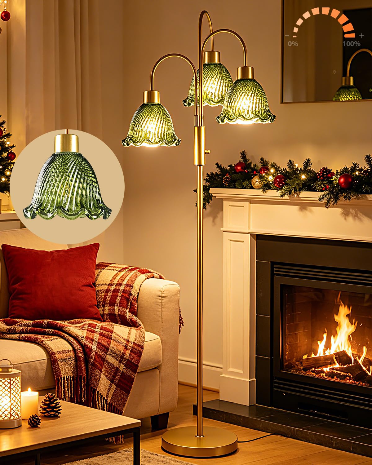 Glass Floor Lamp 3 (Green Flower-Gold)