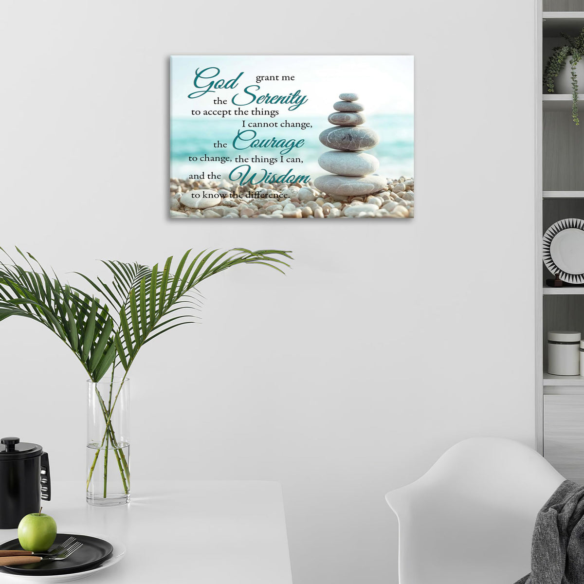 Serenity Prayer Bathroom Wall Art Beach Zen Canvas Prints Scripture Christian Pictures Framed Office Home Decor for Bedroom Dining Living Room 24"x20" (24"L x 20"W / Beach Stone Zen)
