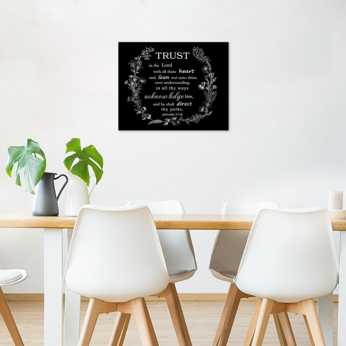Black and White Bible Wall Art for Living Room Motivational Quotes and Floral Botanical Framed Wall Art Christian Scripture Painting Picture Artwork Bathroom Decor 20x16 Inches (16"L x 20"W / Black)