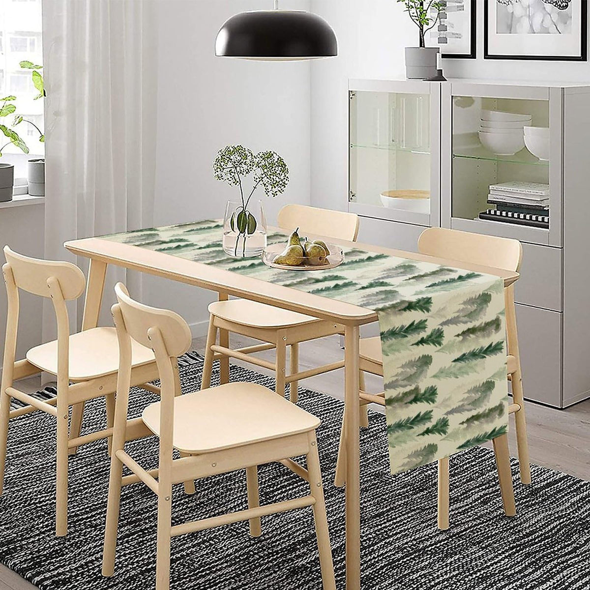Green Forest Tree Table Runner Watercolor Fantasy Magical Woodland Landscape Nature Botancial for Tabletop Party Holiday 13x36 inch (13x36inch / Forest-2)