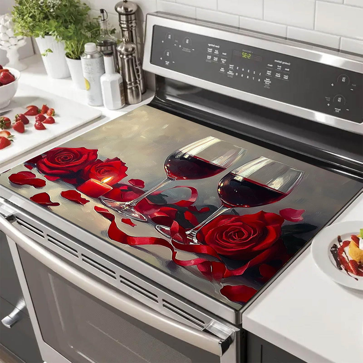 Romantic Rose Wine Stove Top Cover 28x20 Diatomite Mat