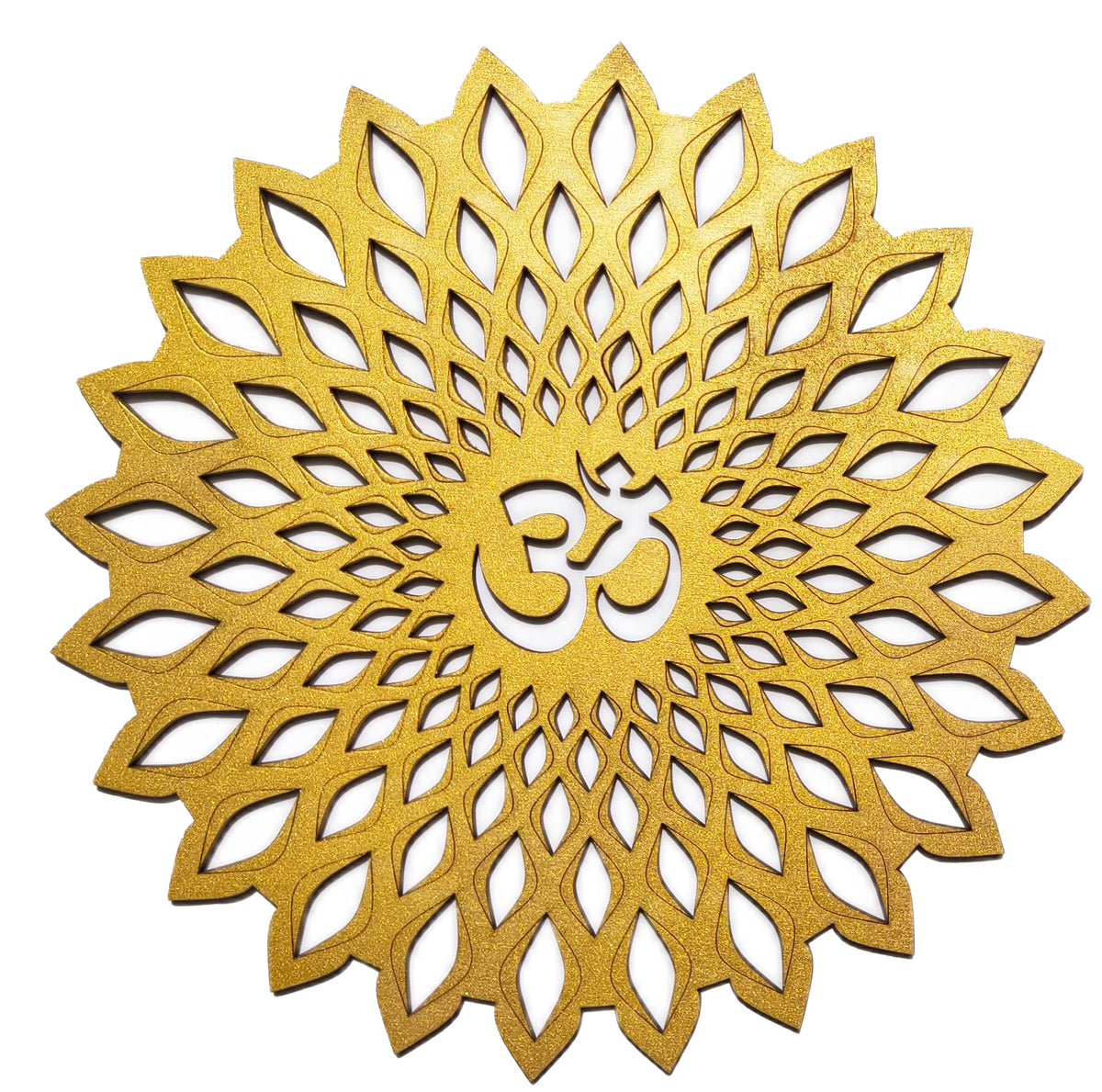 Golden Om Round Decorative Wall Art Mdf Wooden Om Chakra For Temple (Marking OM-Gold / 12"L x 12"W)