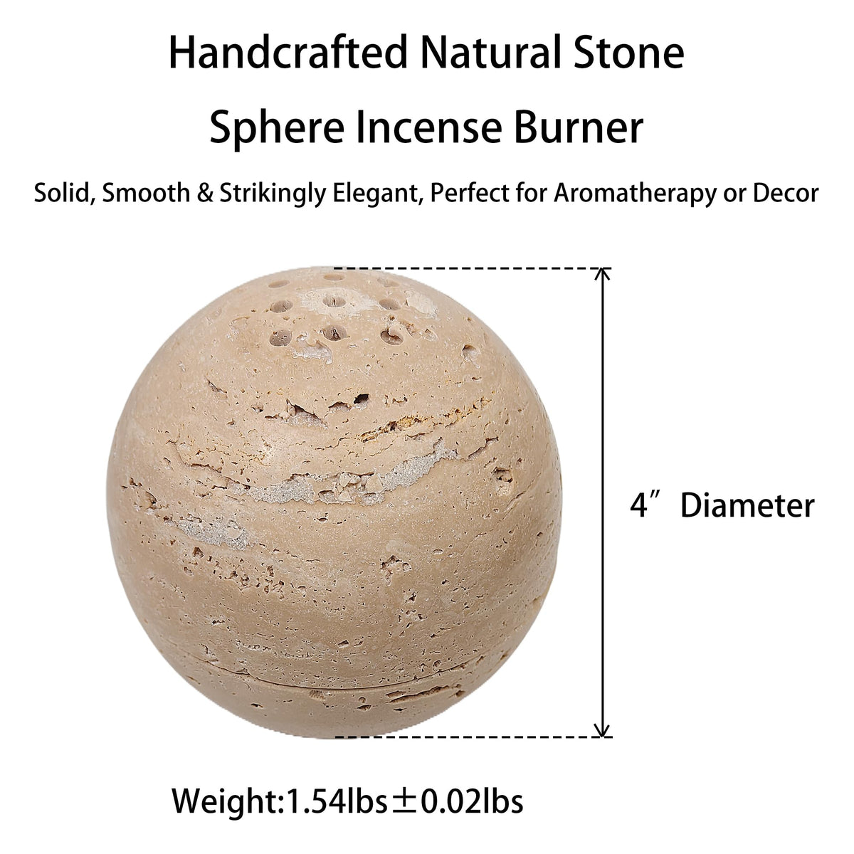 Natural Stone Sphere Incense Holder (Beige Travertine)