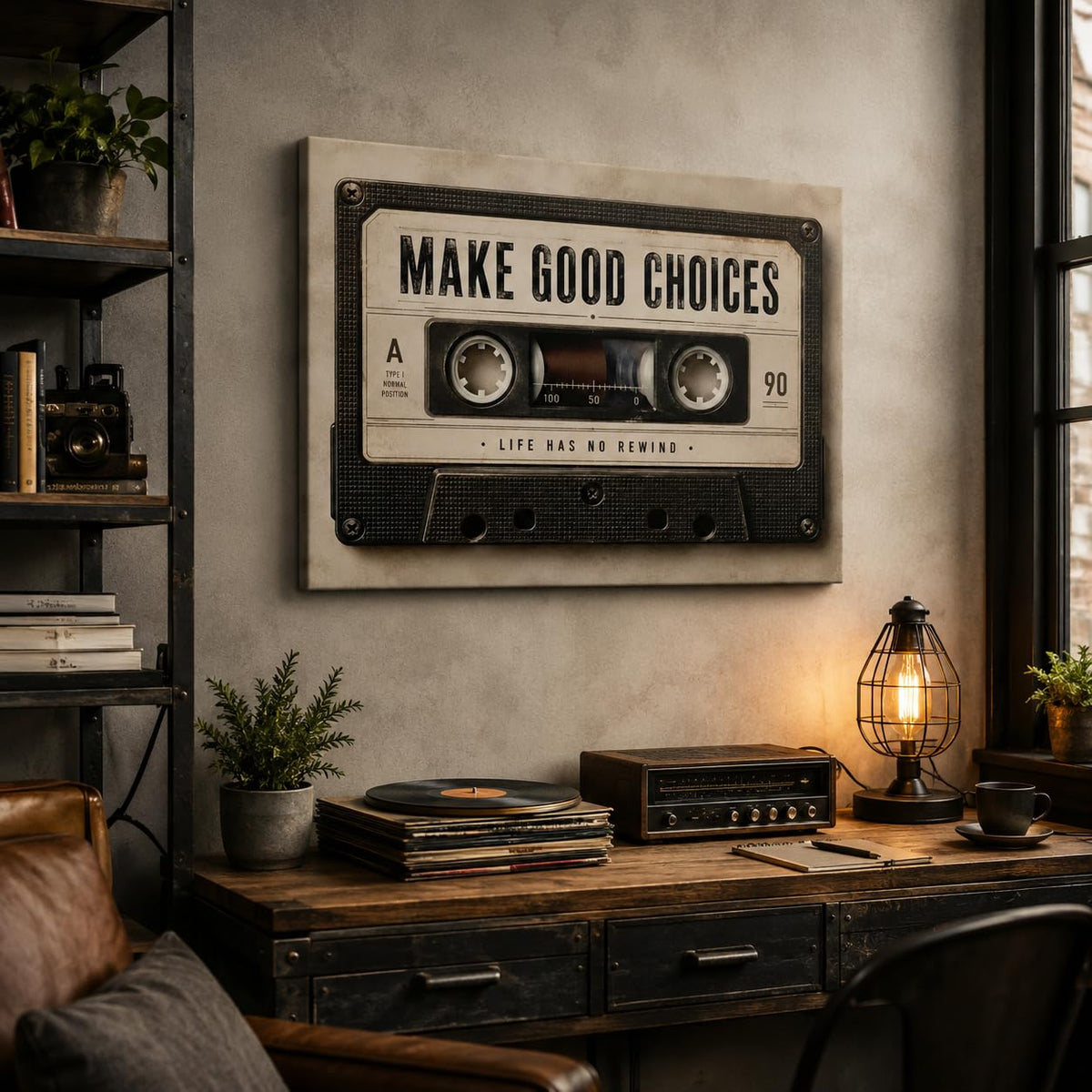 Vintage Cassette Framed Canvas Wall Art Retro Music Room Decor 12x16 Inches (Vintage Cassette / 16"L x 12"W)