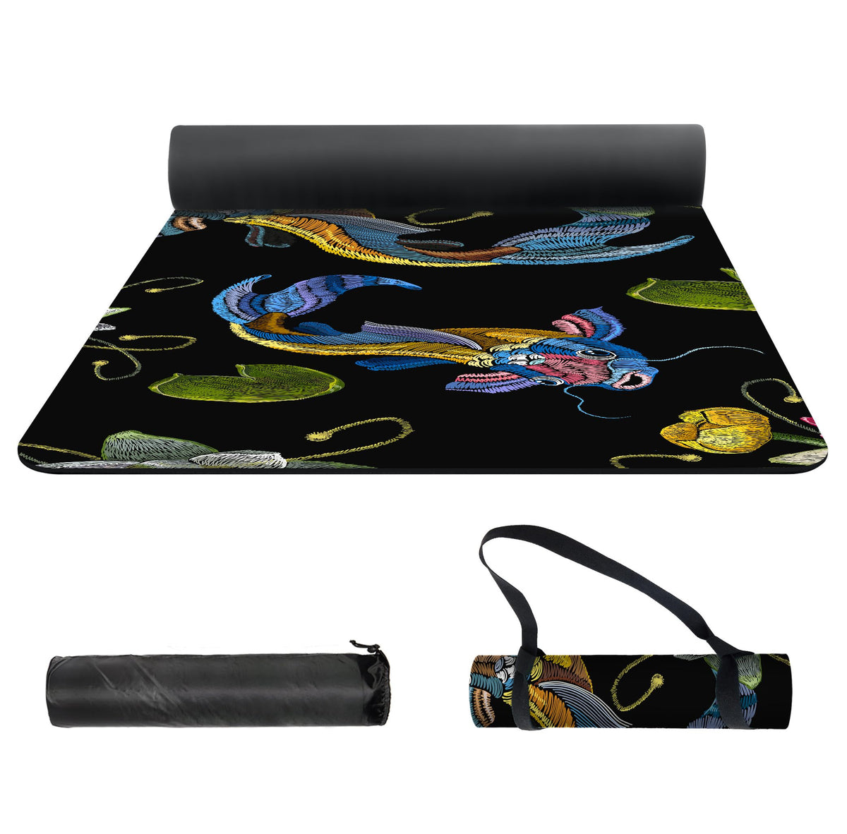 Yoga Mat Print Extra Thick TPE Non Slip Fitness Exercise Mat with Carrying Bag (Koi)