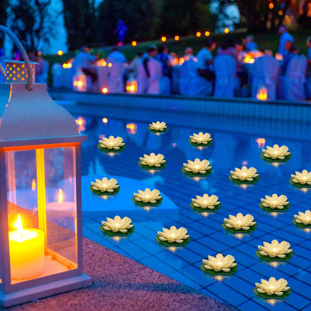 24 Pcs Diwali Floating Lotus Lights (White / 3.94 Inch)