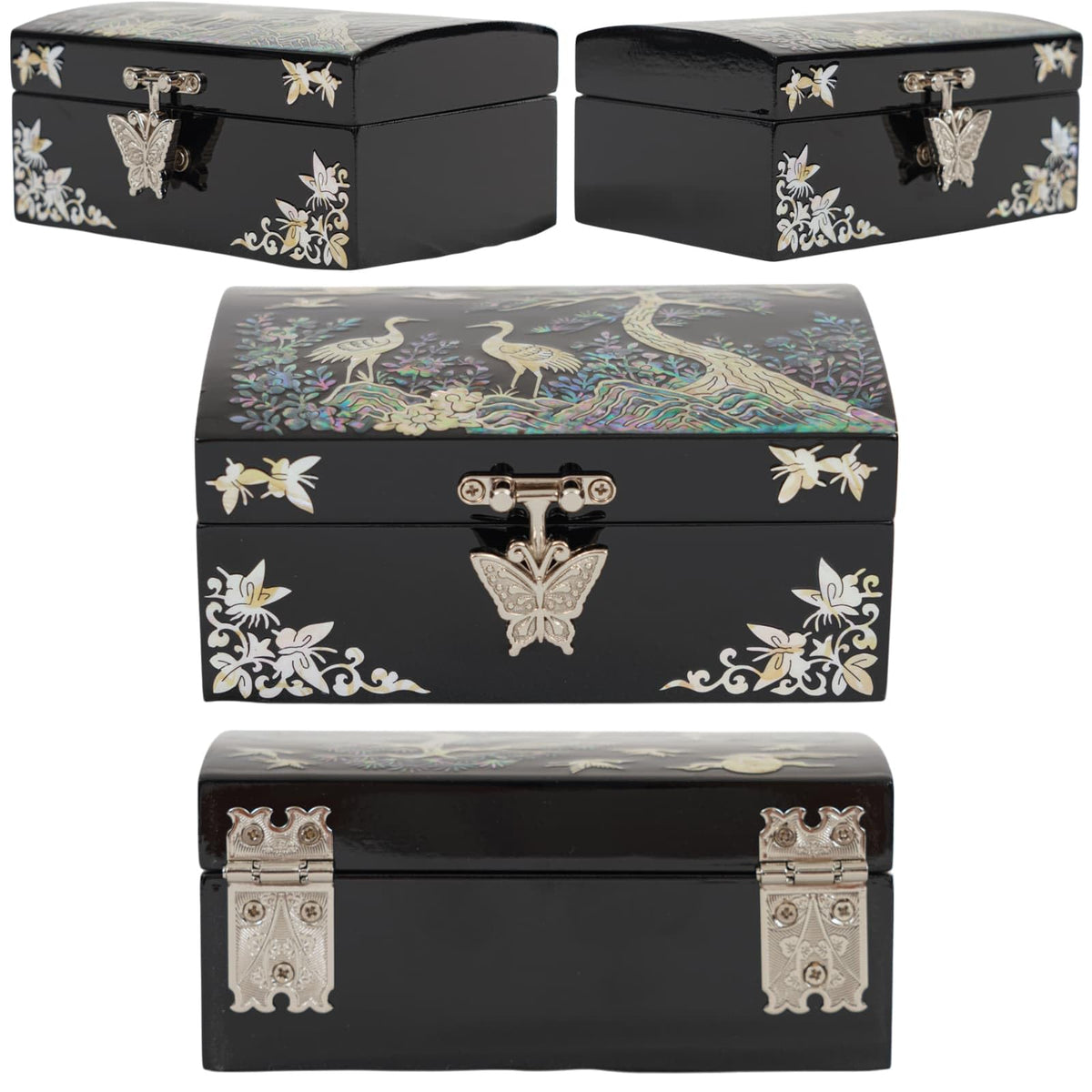 Mother of Pearl Small Jewelry Ring Box (Black-Crane)