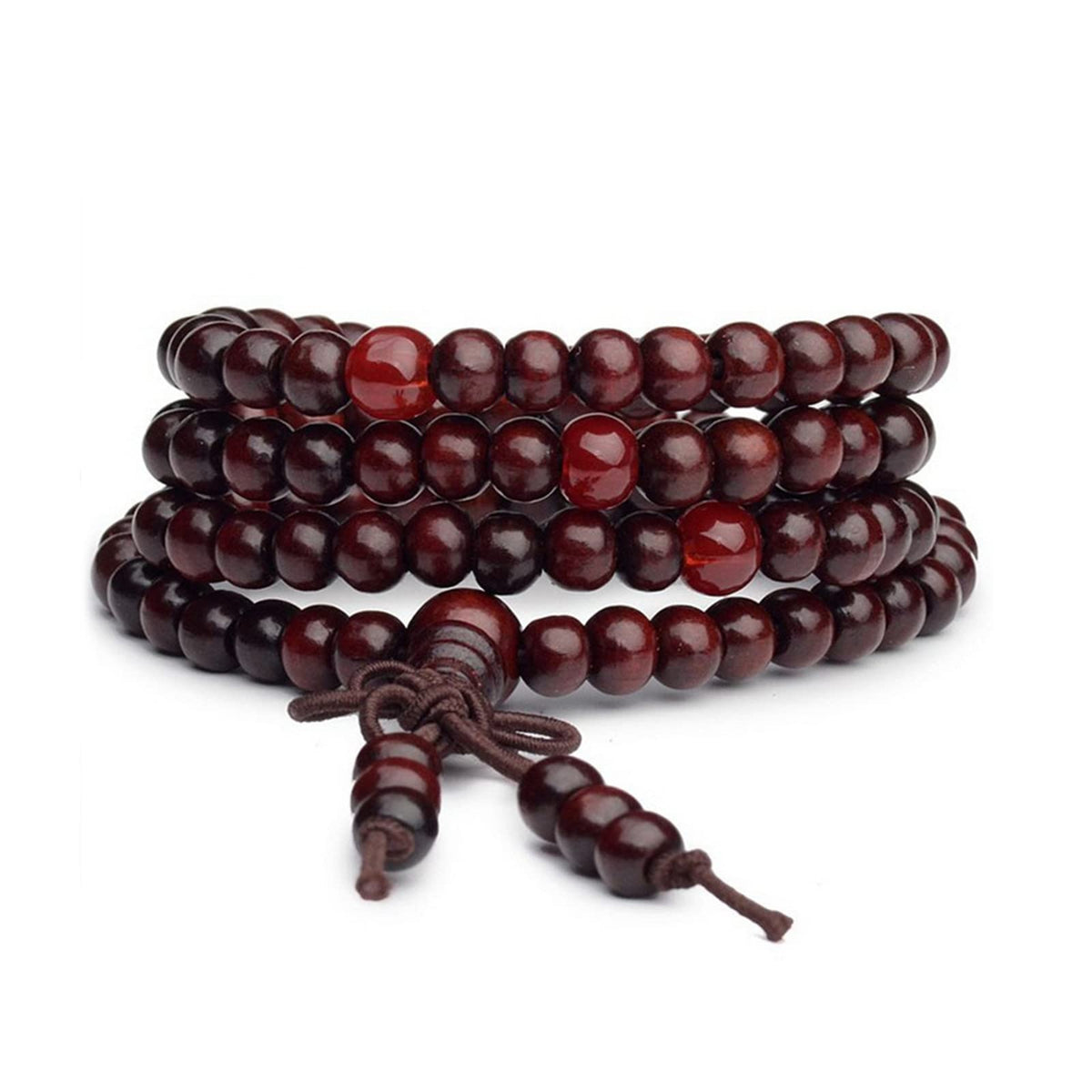 108 Mala Wooden Beads Bracelet Necklace Elastic Healing Wood Sandalwood Seed Buddhist Bracelet for Women Men Buddha Prayer Meditation Money Wealth Drawing Jewelry (D 4pcs 8mm brown)