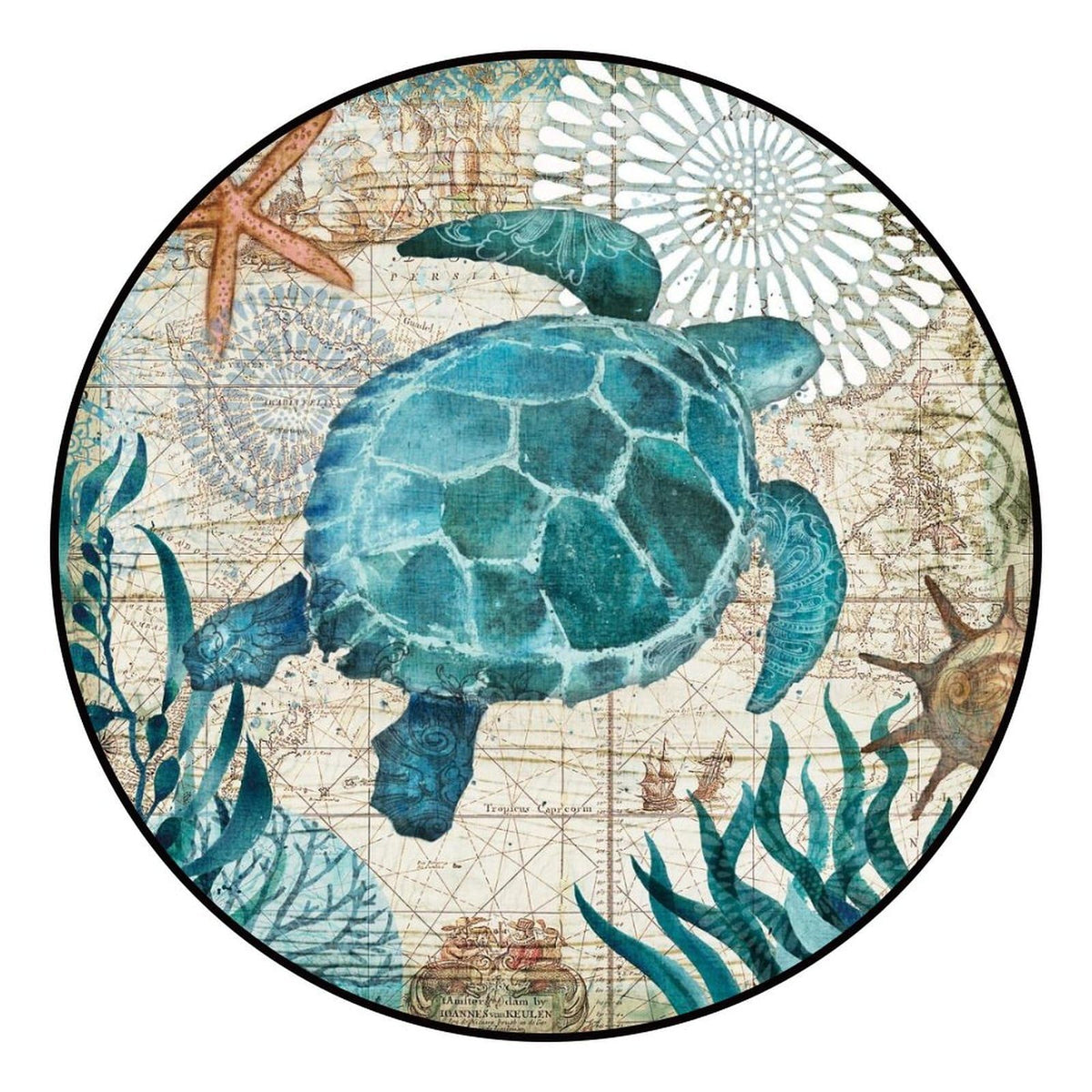Round Area Rugs 4 FT Washable Non Slip Circle Rug (Turtle Vintage Ocean Animal Style / 4' (Round))