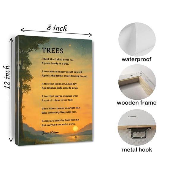 Trees Poem Quote Wall Art Posters Decorations Vintage Modern Prints Poetry Artwork Painting Home Office Apartment Wall Decor Framed 8 * 12 Inch (12"L x 8"W / White 7)