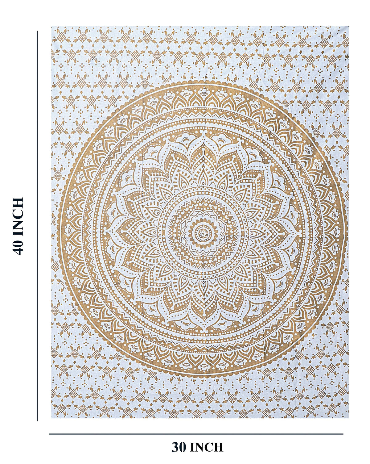 Handmade Cotton Mandala Wall Tapestry (White Gold / 40"L x 30"W)