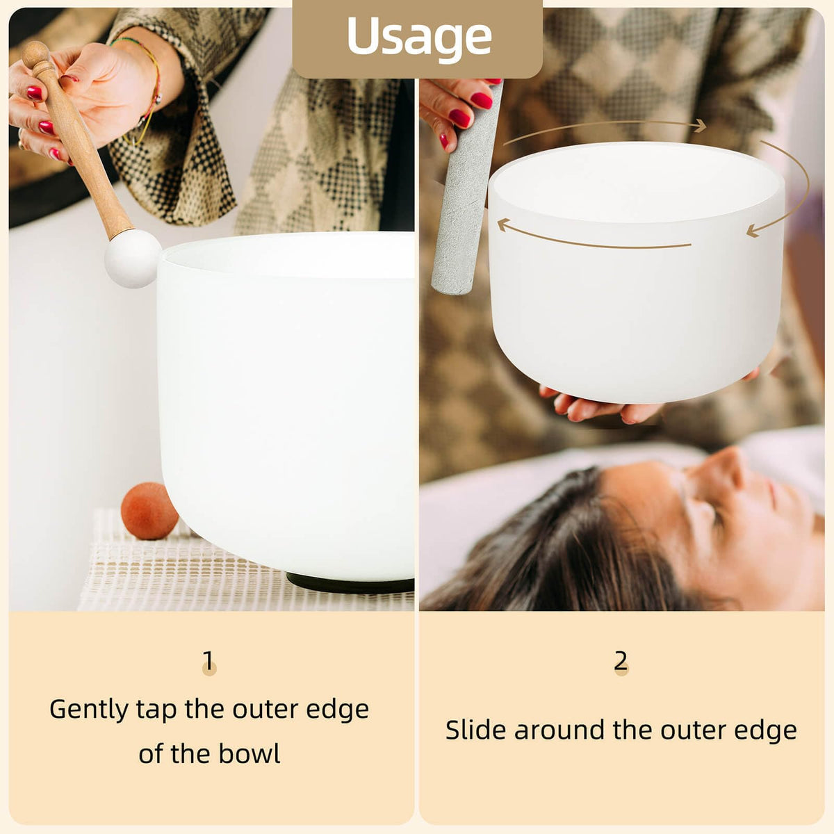 Crystal Singing Bowl 8 Inch White D Note 432Hz (8 Inch D)