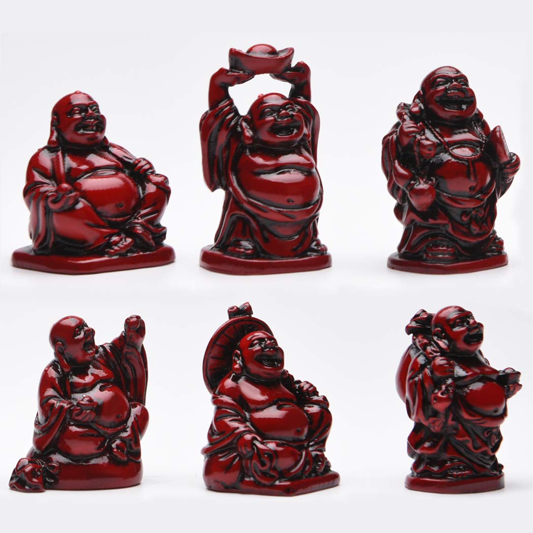 6Pcs 2in Red Resin Laughing Buddha Figurines (2'' Resin Red Set)