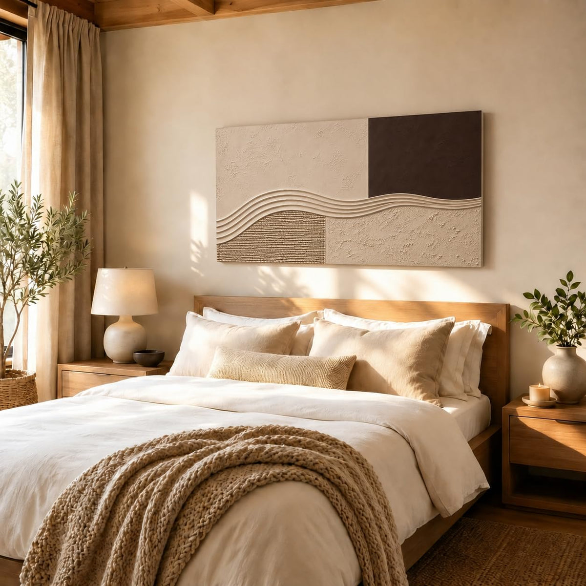 Abstract Brown Wall Art Vintage Neutral Picture Living Room Wall Decor Mid Century Modern Painting Canvas Prints Minimalist Geometric Line Poster Artwork for Office Bedroom Home Decorations 24x48” (48"L x 24"W / Brown Neutral)