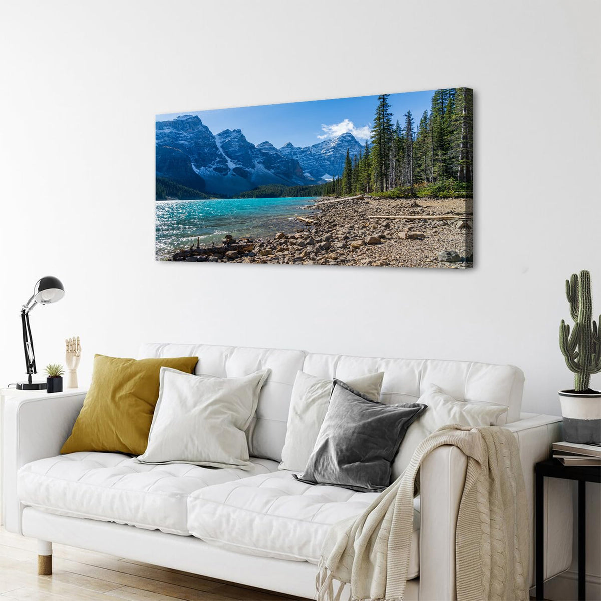 Banff Canvas Wall Art Rustic National Park Landscape Painting for Living Room Pine Trees Mountain Scenery Poster Bedroom Moraine Lake Panoramic Pictures Modern Artwork Office Home Decorations 24x48" (48"L x 24"W / Mountain Lake)