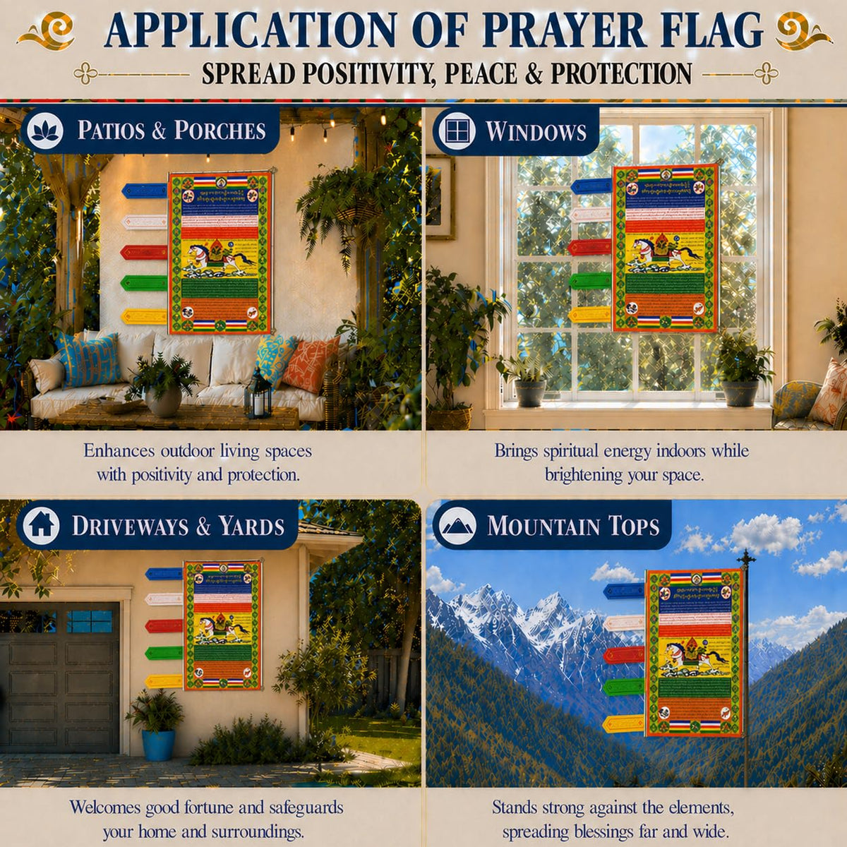 Vertical Tibetan Prayer Flags Outdoor Buddhism Decor Lungta (Lungta)