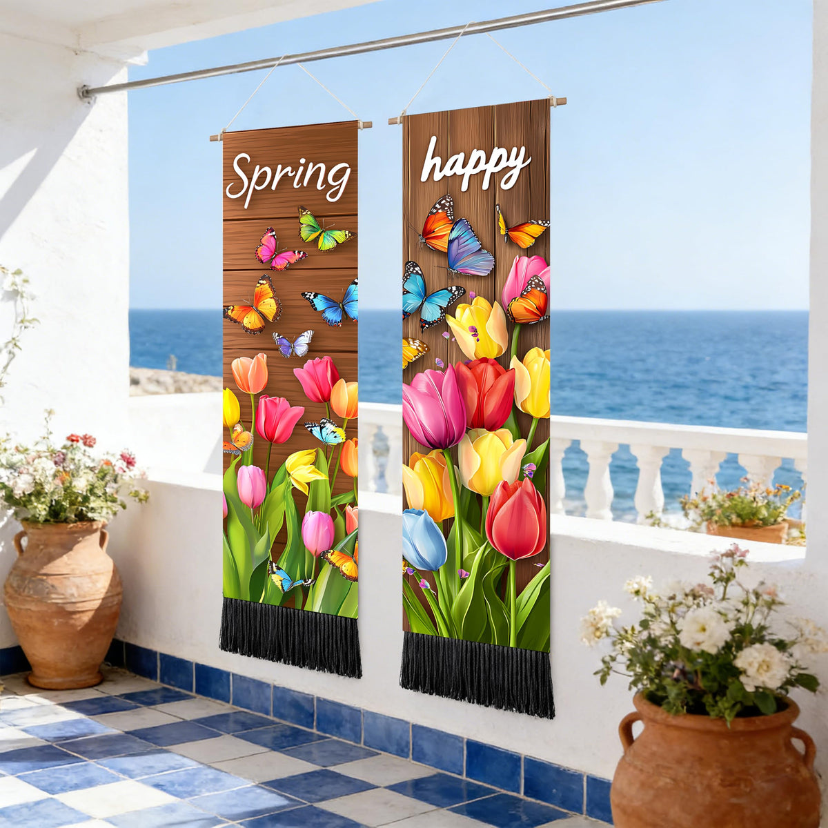 2 Pack Long Vertical Wall Tapestry (Spring Tulip Meadow / 13"Wx51"H)