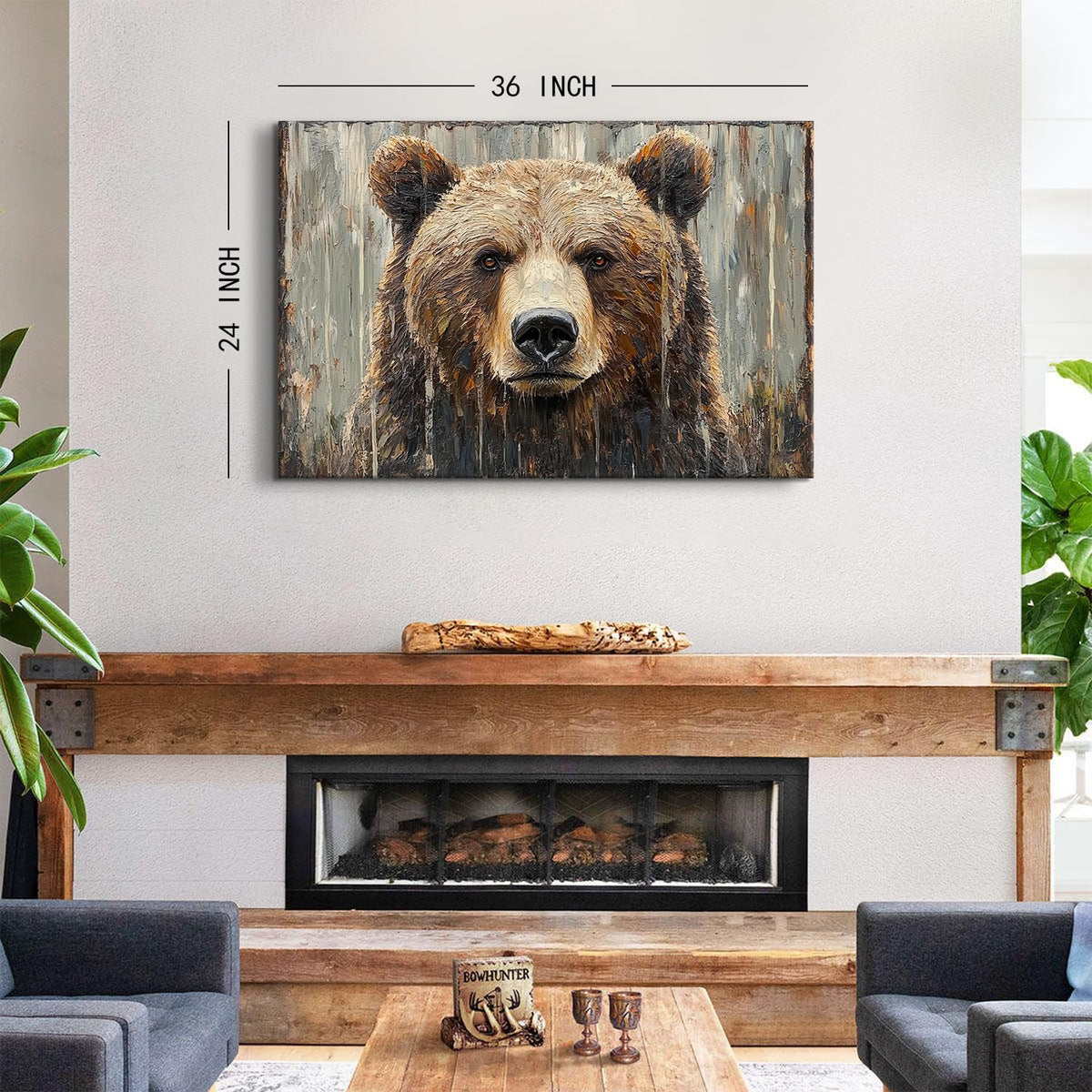 Bear Wall Art Farmhouse Wall Decor Rustic Animal Heads Canvas Prints Funny Animal Pictures Wildlife Portrait Painting Natural Modern Artwork for Teen Bedroom Living Room Home Decoration 24x36" (36"L x 24"W / Bear)