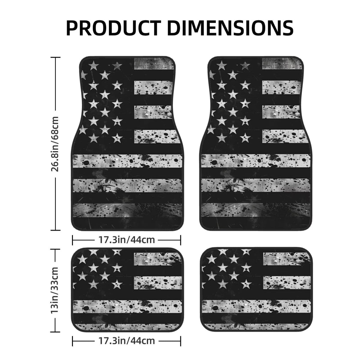 Flags Car Floor Mats Full Set for Front and Rear Black Heavy Duvy Rubber Rugs Anti Slip Mats Auto Floor Carpets Full Set All Weather Auto Interior Decor Car Liners (Flags)