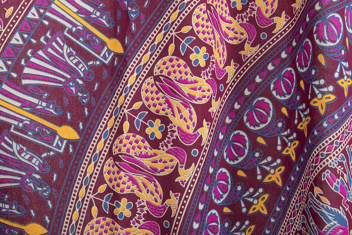 Indian Hippie Bohemian Beautiful Elephant Maroon Color Mandala Curtain Panels (25"W x 74"L (Pack of 2) / Maroon Pink)