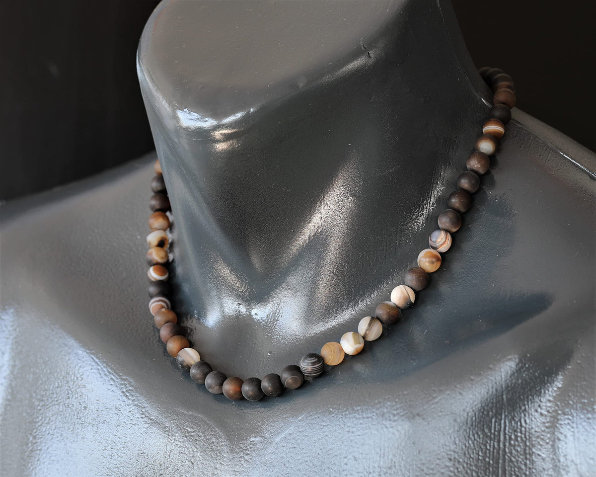 Natural Matte Brown Agate Beaded Choker Necklace (Matte Brown Agate / 32 Inches)