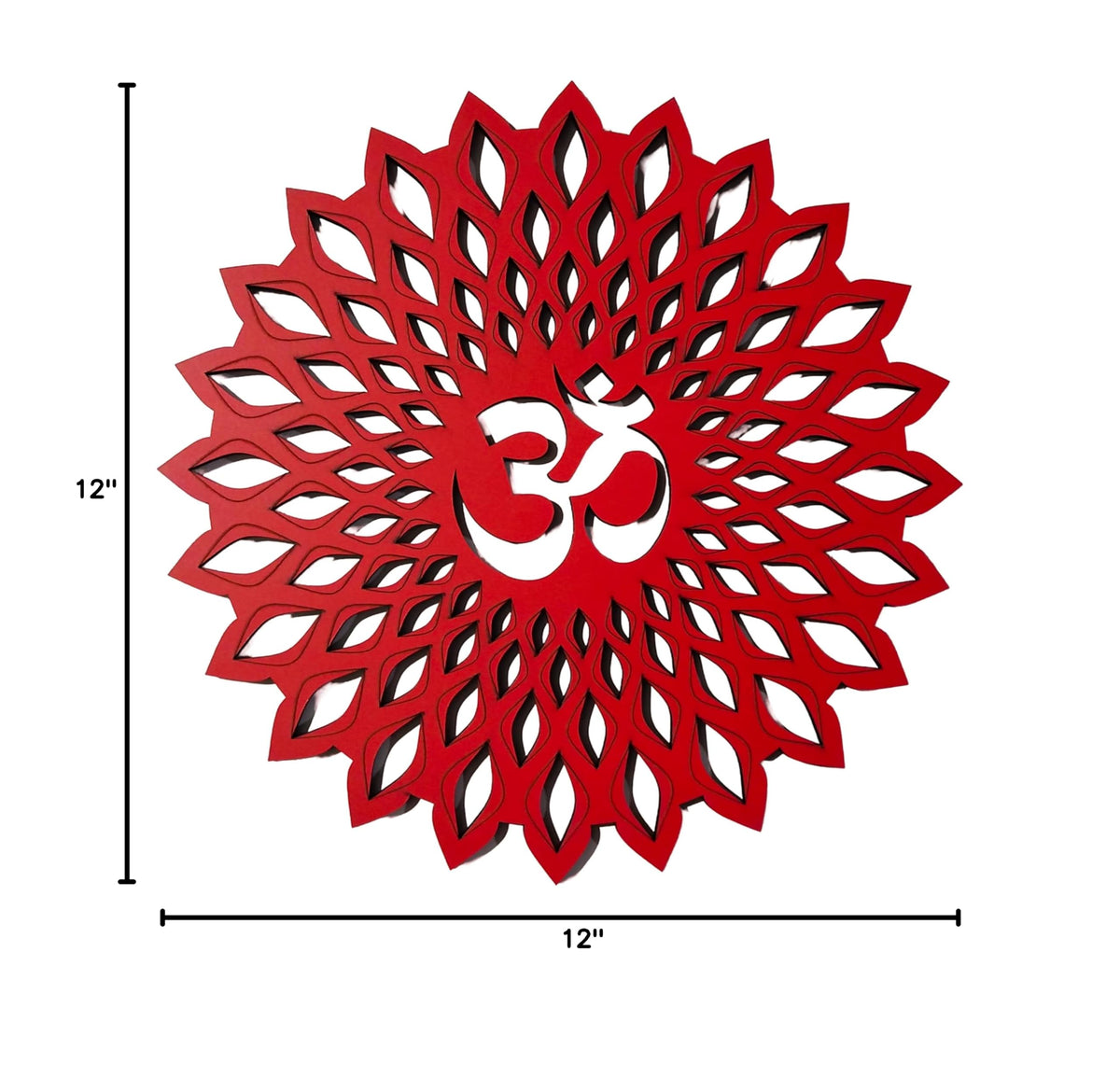 Red Om Round Decorative Wall Art Mdf Wooden Om Chakra For Temple (Marking OM-Red / 12"L x 12"W)
