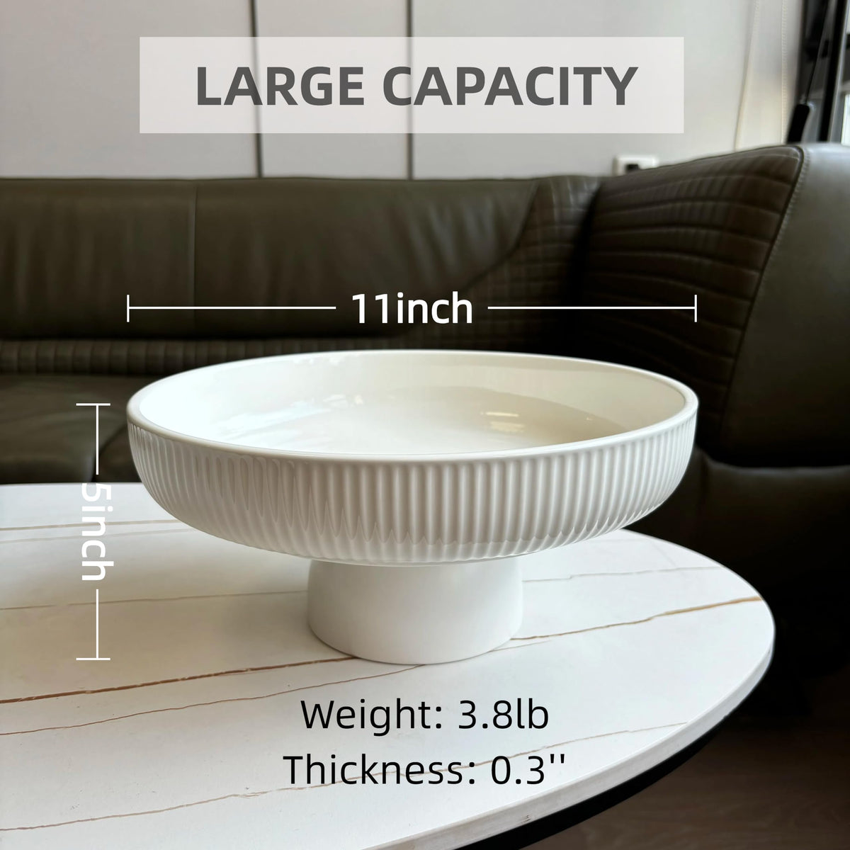 11" Ceramic Fruit Bowl for Kitchen Counter (White)