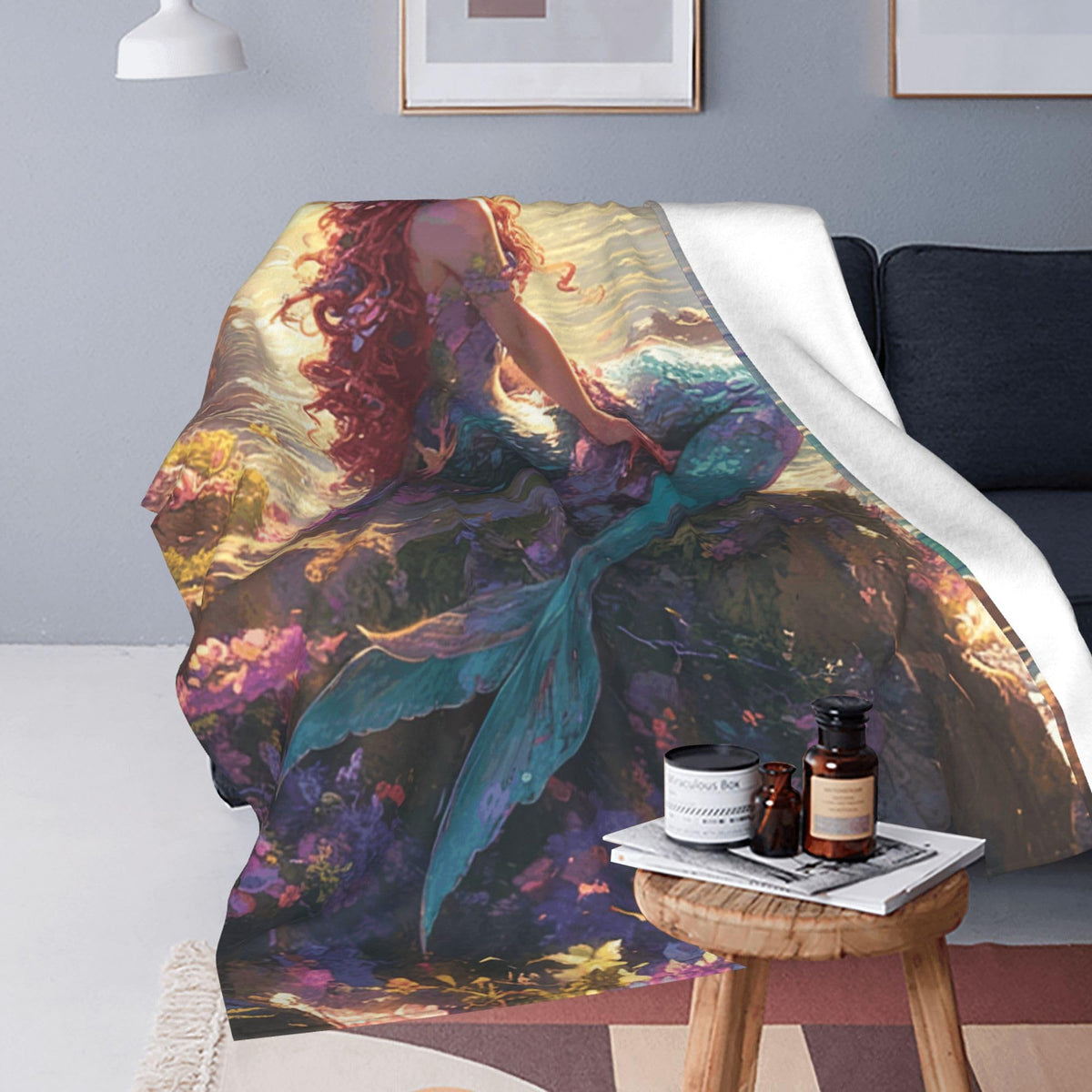 Mermaid Fleece Blanket Ocean Nautical Gifts Room Decor 60"x80" (Mermaid / 60"X80")