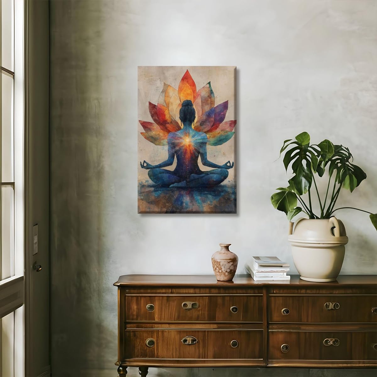 Meditation Wall Art Colorful Meditation Lotus Poster Chakra Energy Canvas Print Yoga Room Home Decor 8x12inch Unframed (style-4-Unframed / 8"L x 12"W)