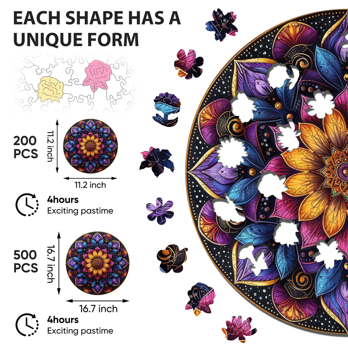 Wooden Puzzles for Adult (200Pcs / Mandala Flower)