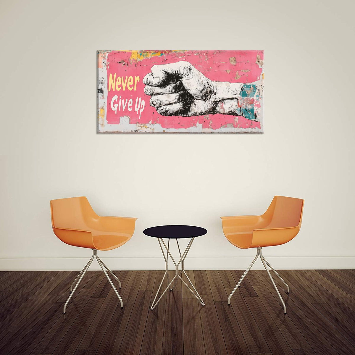Pink Street Art Never Give Up Wall Art for Living Room Office Urban Motivation Graffiti Mural Painting Prints Inspirational Canvas Artwork Dining Bedroom Decor Large (Abstract / Pink White Never Give Up Wall Art / 46L" x 23W")