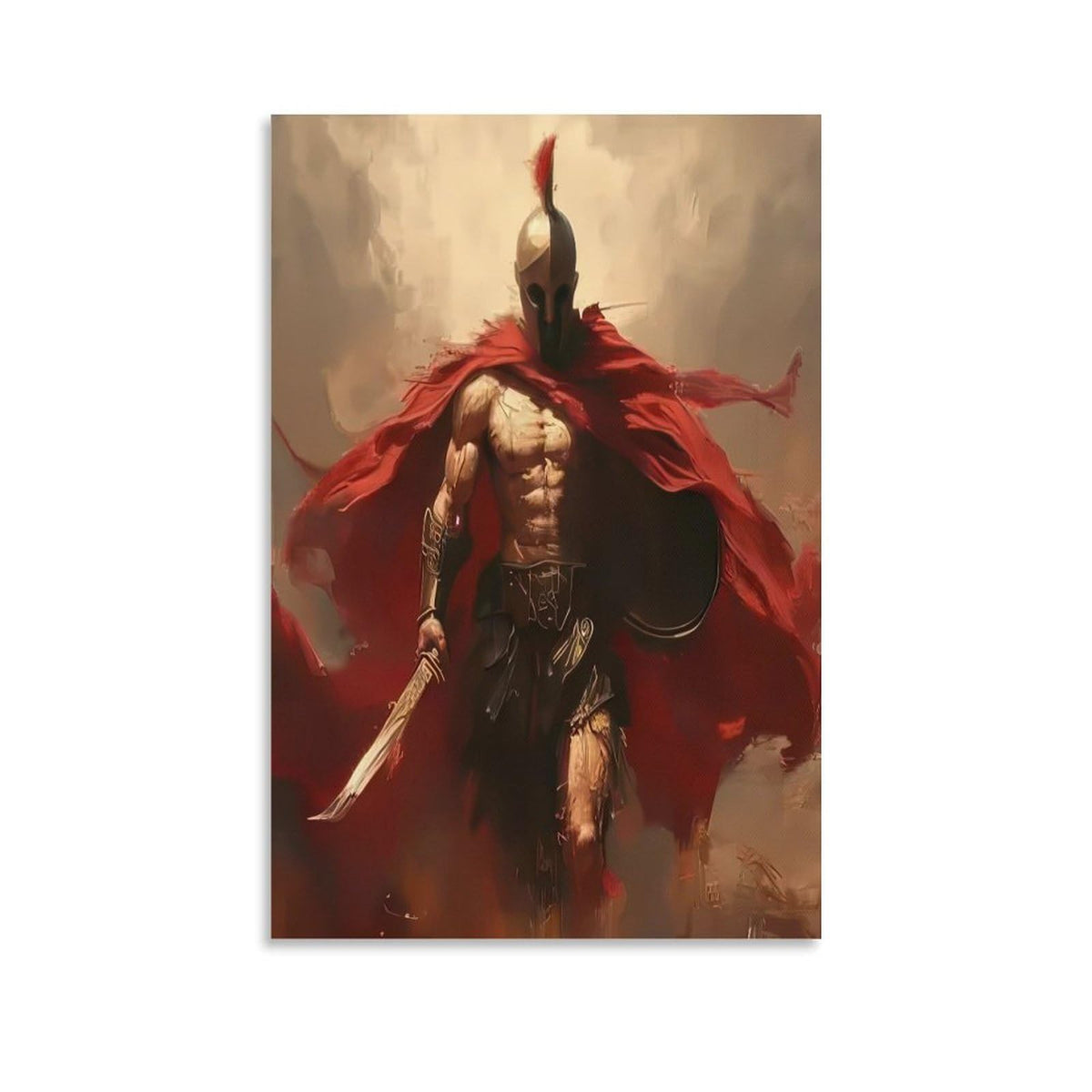 Spartan Warrior Motivational Battle Scene Poster Canvas Printing Wall Art Prints Wall Decor Posters Red Cape Ancient Greek Hero Dark Dramatic Living Room Bedroom Office Decor 12x18inch (style-12 / 18"L x 12"W)