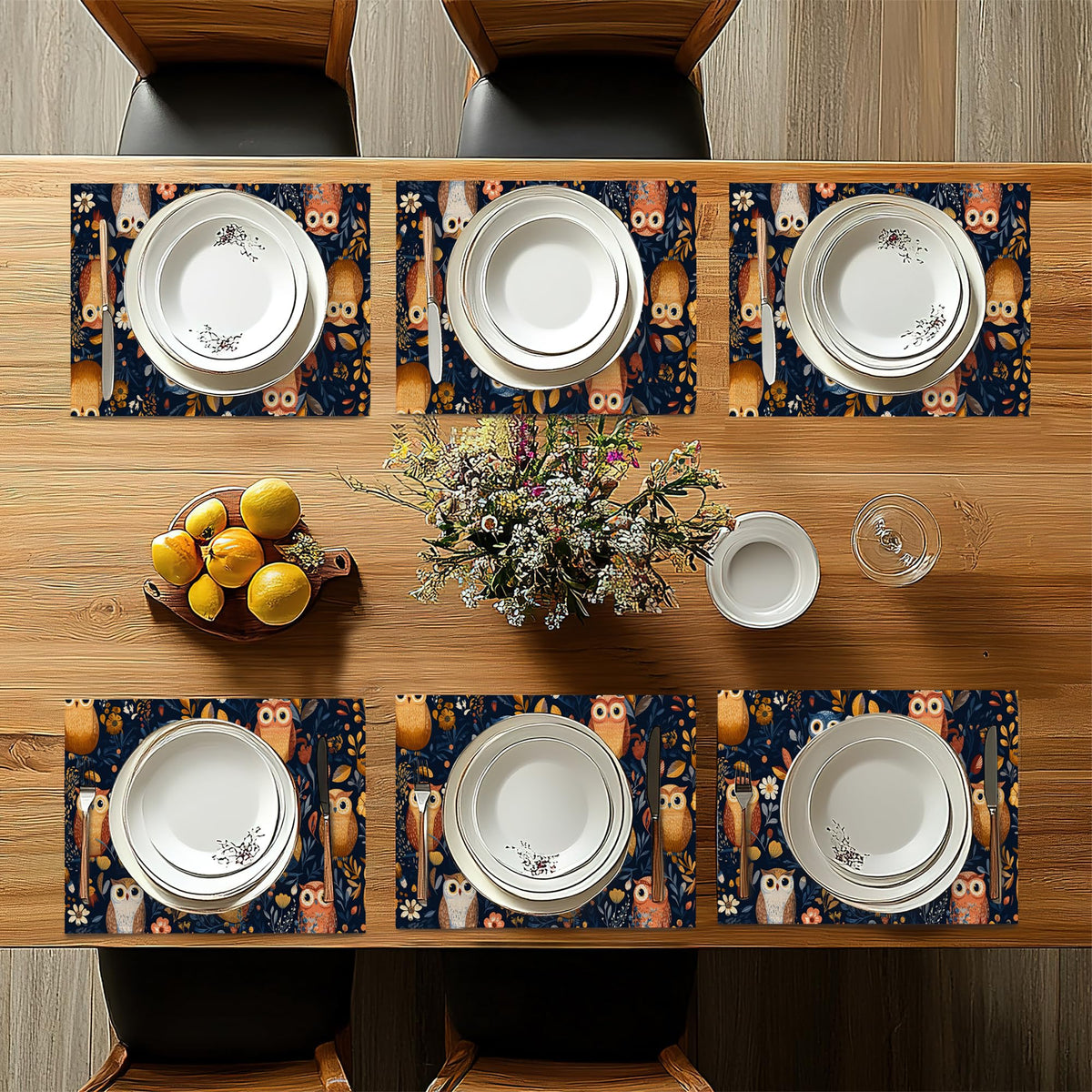 Cute Owl Flower Placemats Set of 6 (Cute Owl Flower)