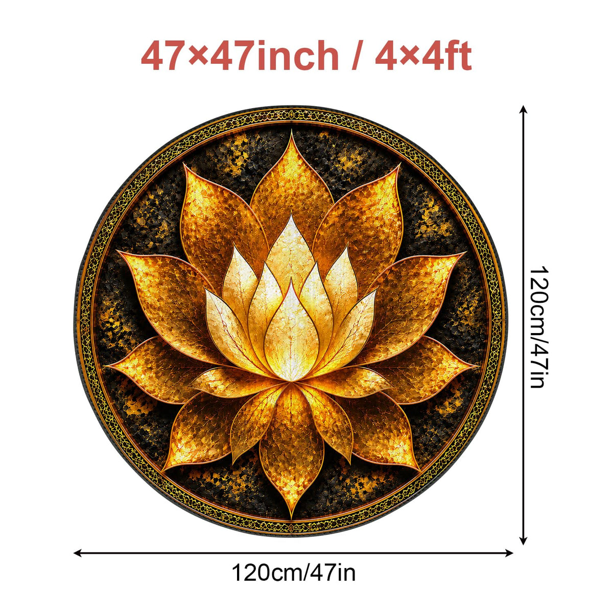 Luxury Golden Lotus Round Area Rug 4ft (85 / 4' (Round))
