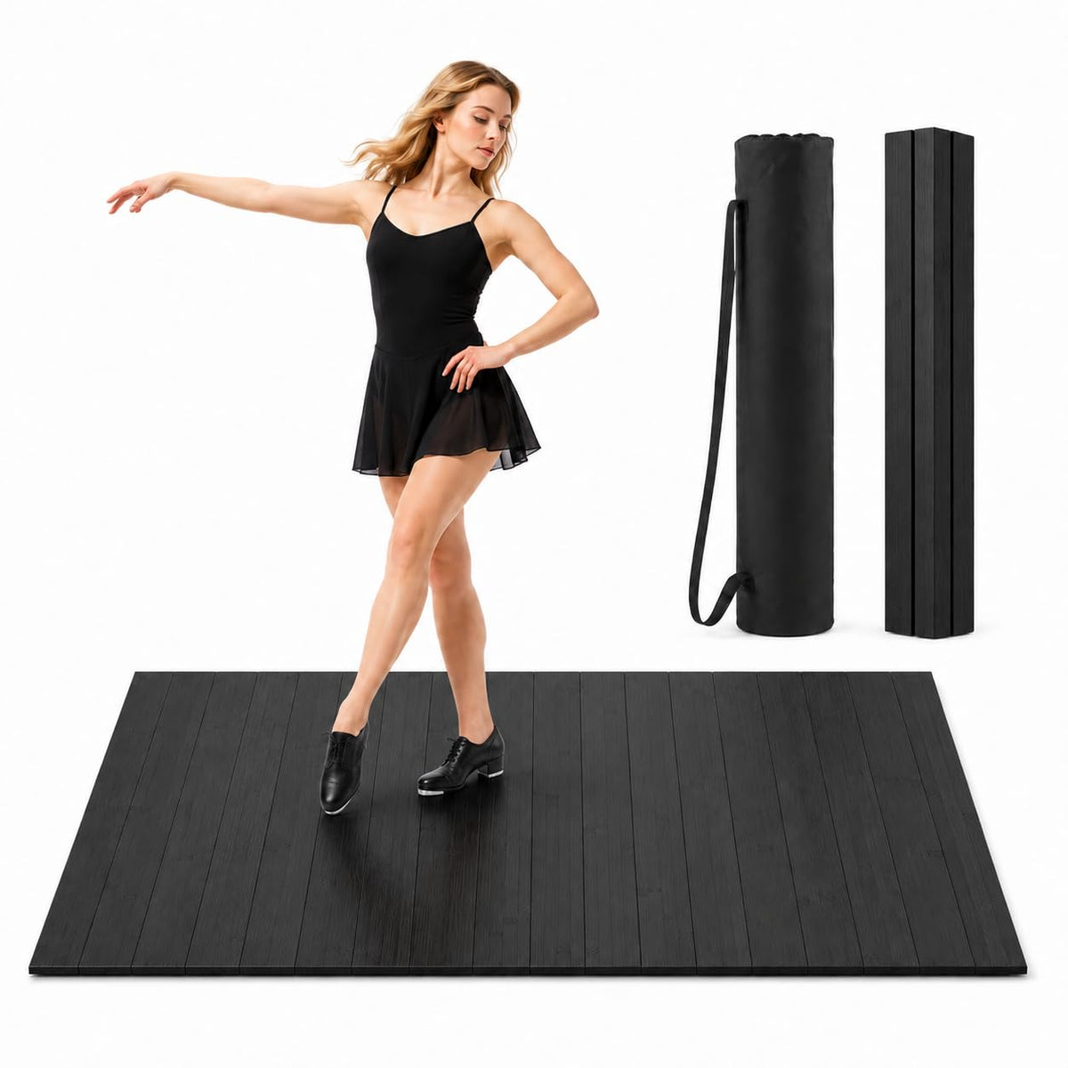 4x3.2 Ft Tap Dance Floor Tap Board for Tap Dancing Foldable Bamboo (black)