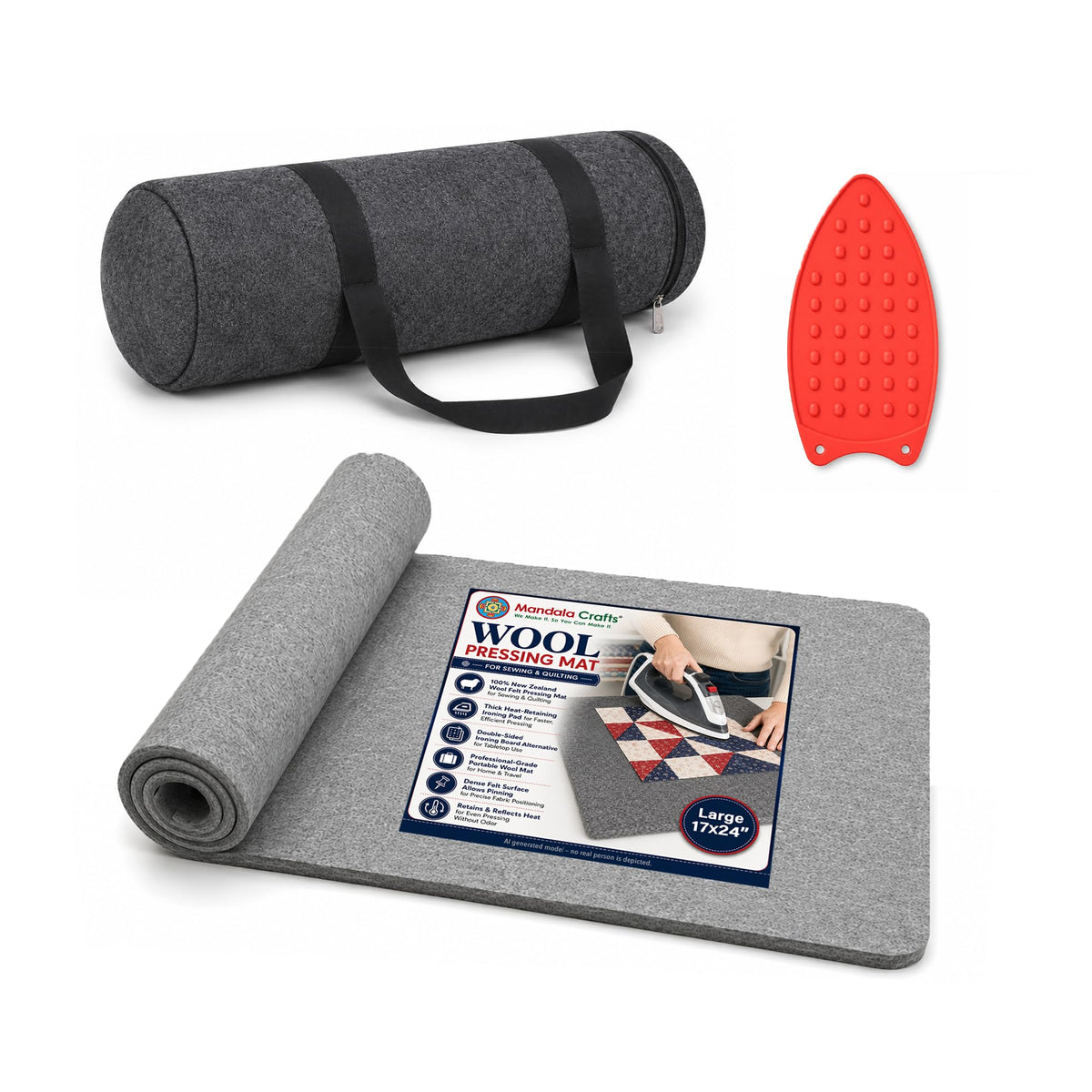 17 × 24 Inch 100% New Zealand Wool Pressing Mat Ironing Pad (17 X 24 Inches Mat with Bag)
