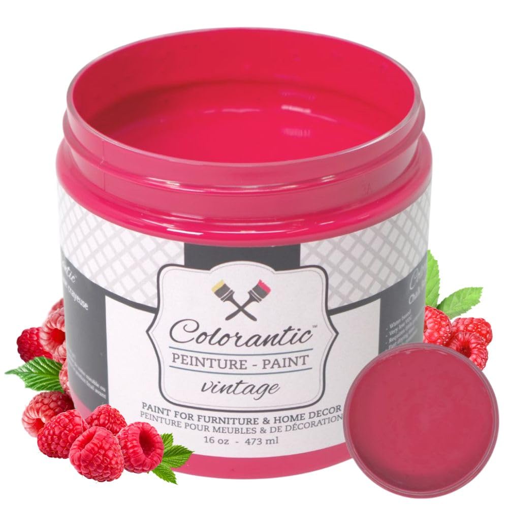 Vintage Furniture Chalk Based Paint for DIY Home Decor Craft Art (Raspberry / 16 Fl Oz (Pack of 1))