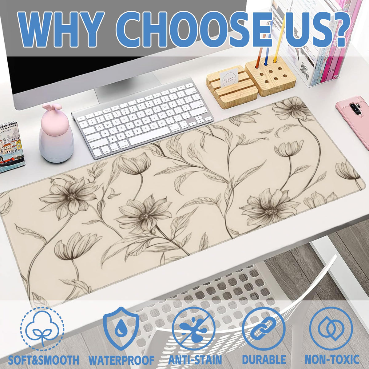 XL Mouse Pad Minimalist Flowers Large Gaming Mouse Pad (31.5" x 11.8" / Minimalist Flowers)