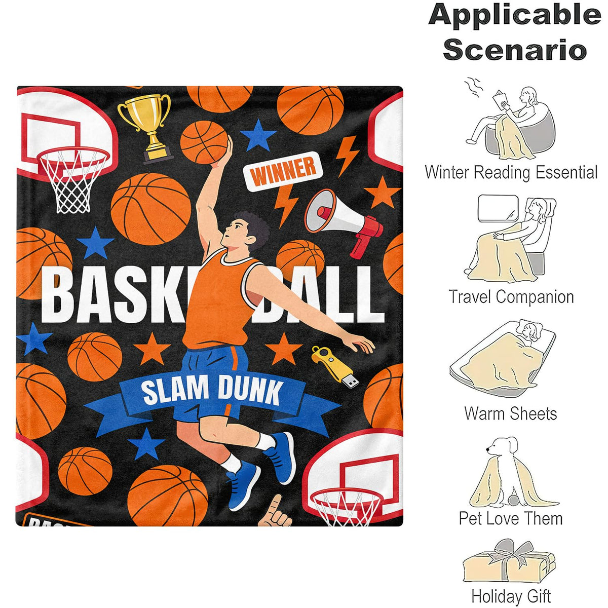 Basketball Throw Blanket Sports Soft Cozy Plush Flannel Blanket 30"X40" (Basketball / 30"X40")