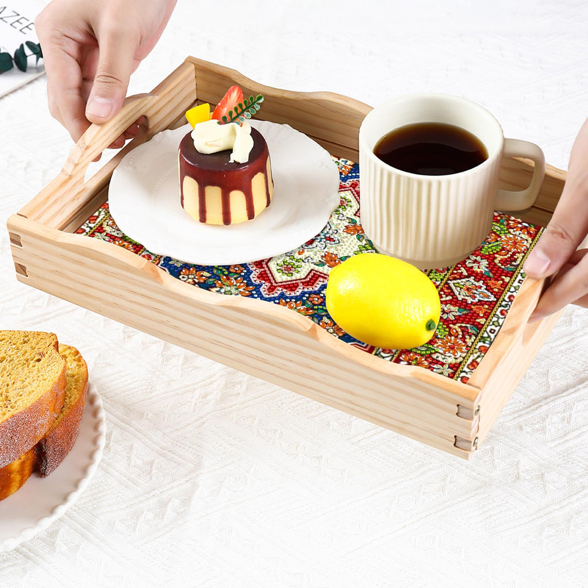 Mandala Diamond Painting Wooden Serving Tray with Handle for Adults (A-Mandala Small)